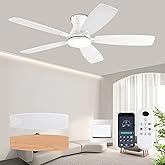 NKPU 52inch Ceiling Fans with Lights, Low Profile Ceiling Fan with Light and Remote Control/APP Control, DC Reversible Motor, Noiseless, Flush Mount White Ceiling Fan for Bedroom, Indoor/Outdoor Use