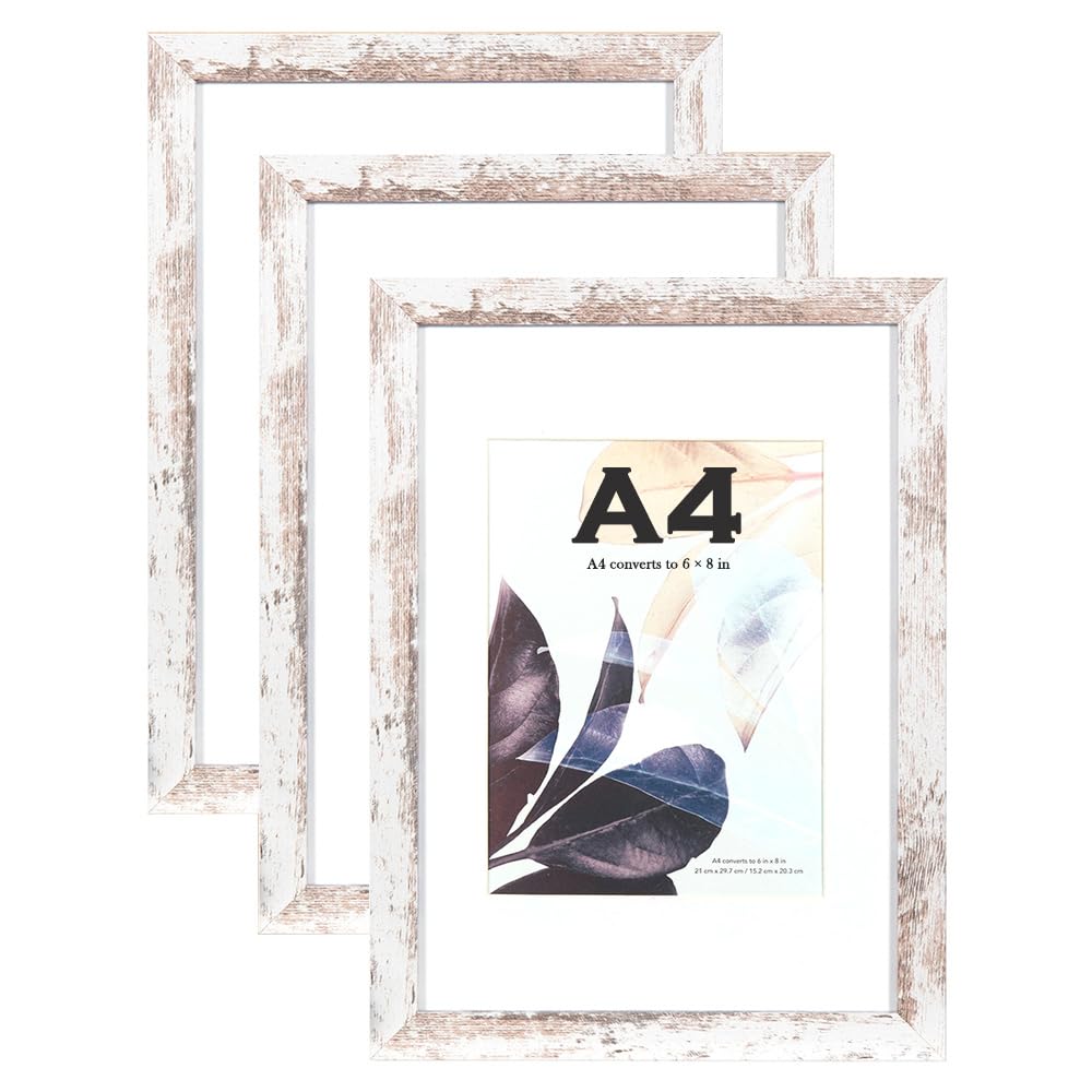Rustic White Wooden Picture Frame A4 with Mount,Set of 3,A4 Picture Frame,Freestanding and Wall Mountable — image 1