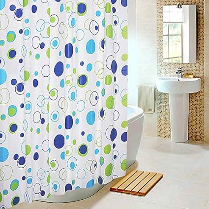GETKO WITH DEVICE Bathroom Shower Curtain Waterproof Polyester Fabric Random Color & Pattern with Fabric Covered Rings