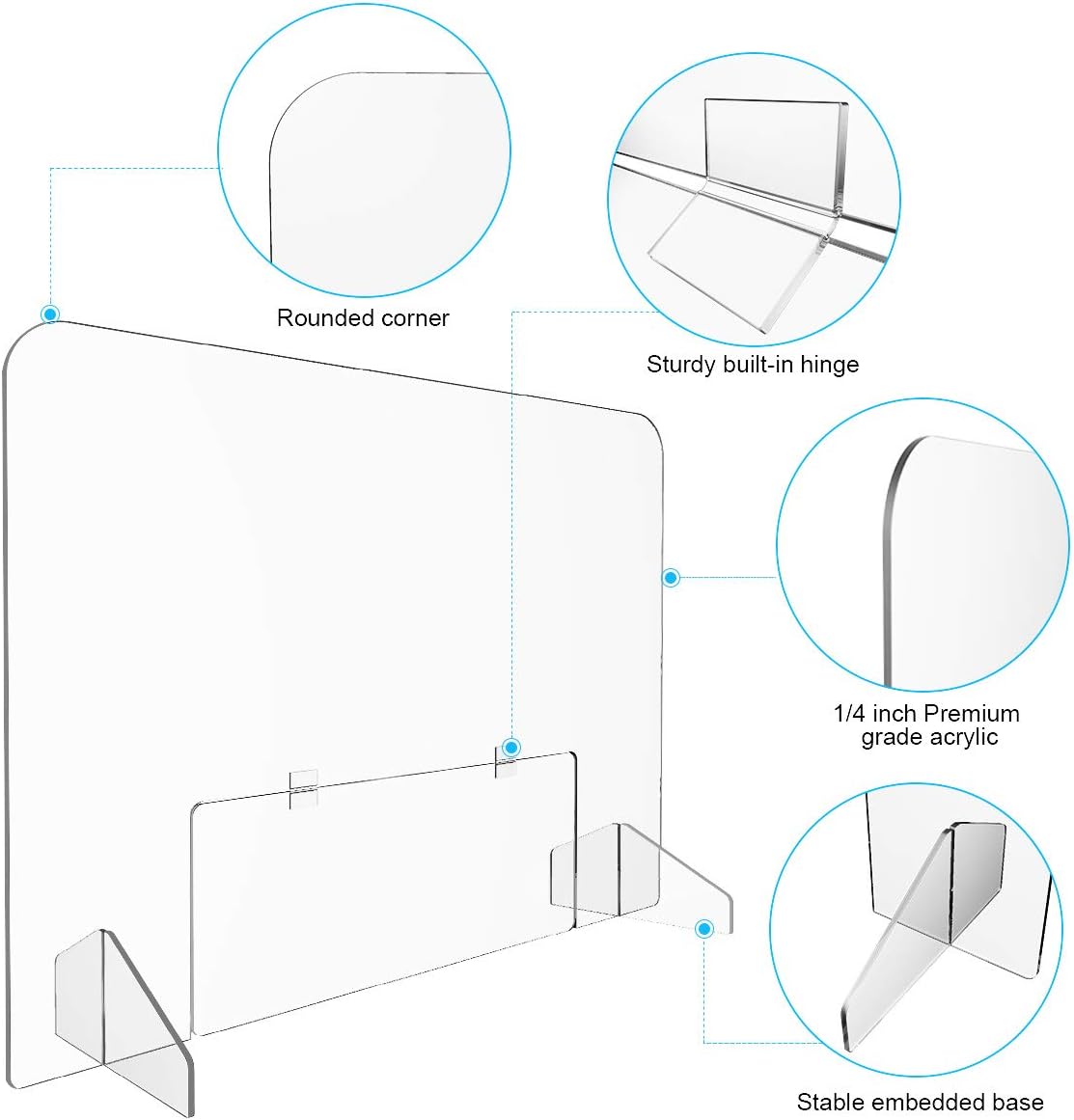 Sneeze Guard - Portable Counter Shield |Protective, Freestanding Barrier for Reducing Germ Transfer | Acrylic Plexiglass Countertop | Stand with Transaction Window Acrylic | 32" Wide x 24" Tall : Office Products