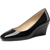 KUOARN Wedge Heels for Women Comfortable 2 Inch Low Heel Dress Shoes Pumps | Wedge Shoes for Women Square Toe Dress Shoes Slip On Short Heels Closed Toe Wedges for Work Office Wedding Party Evening