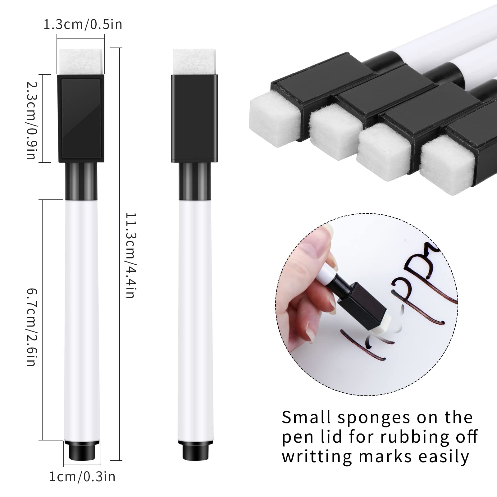 Meetory 20 Stück Whiteboard Marker Magnetisch, 3 in 1 Folienstift Abwischbar Trocken Abwischbar Stift Folienstift mit Radierer, Stift Schwarz für Schule Zuhause Erwachsene Männer Frauen (11.3 * 1cm) 2