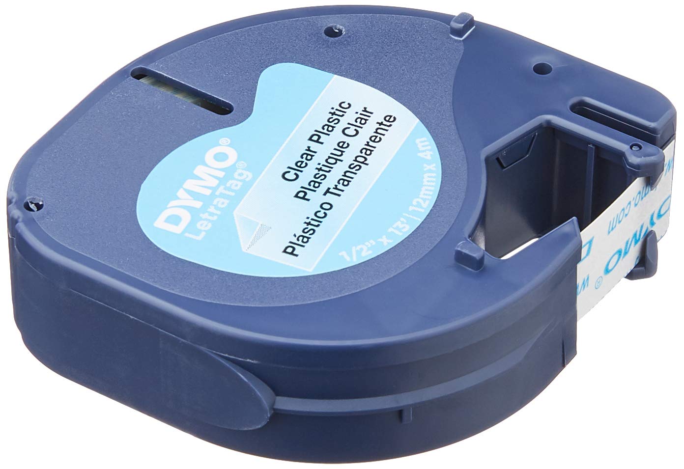 Dymo LetraTag Plastic Tape, 12 mm x 4 m Roll - Black on Transparent
