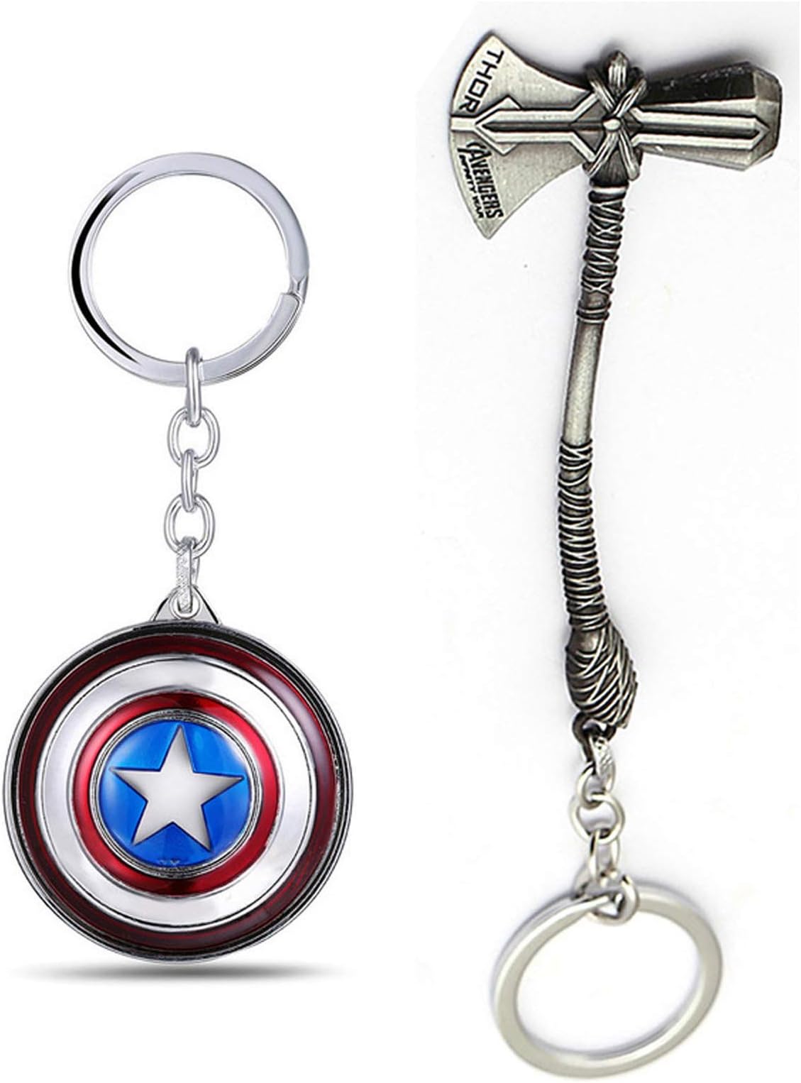 SOI Marvel Avengers Infinity War Thor Axe & Captain America Revolving Shield Metal Keychains and Key Rings - Pack of 2
