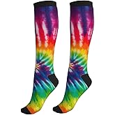 Figtihw Tie Dye Compression Socks Knee High Support Socks For Women Men Running Athletic Hiking