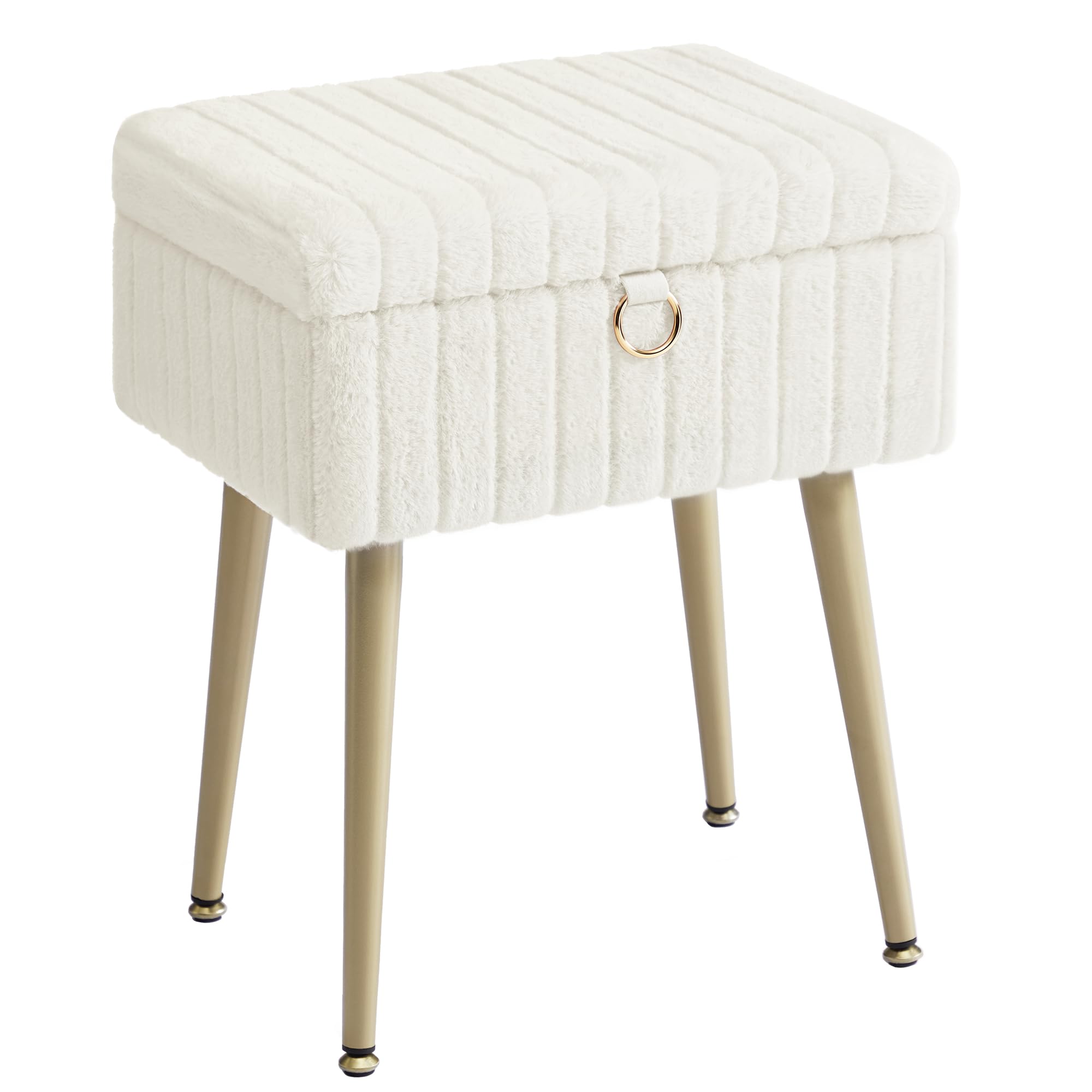 SONGMICS Vanity Stool Chair with Storage, Makeup Stool, Footrest Footstool Ottoman, Metal Legs, Adjustable Feet, for Living Room, Bedroom, Makeup Room, Cream White ULOM505WZ02