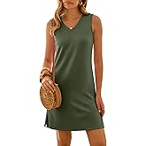 ANRABESS Womens Summer Casual Beach Mini Dress 2026 Sleeveless V Neck Loose Split Wrinkle-Free Travel Vacation Short Sundress