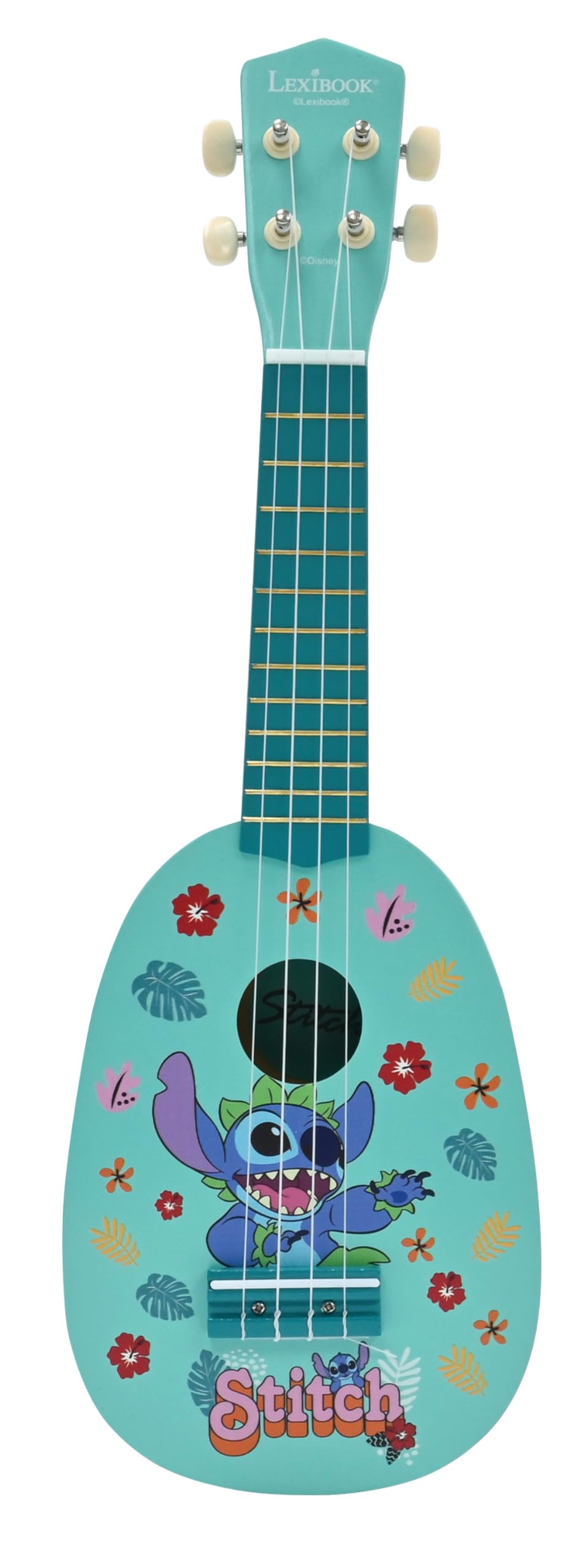 Lexibook, Disney Stitch, My first wooden ukulele, 4 nylon strings, 53 cm, guide included, Blue, K230D