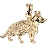 High Polish 10k Yellow Gold German Shepherd Dog Necklace Pendant