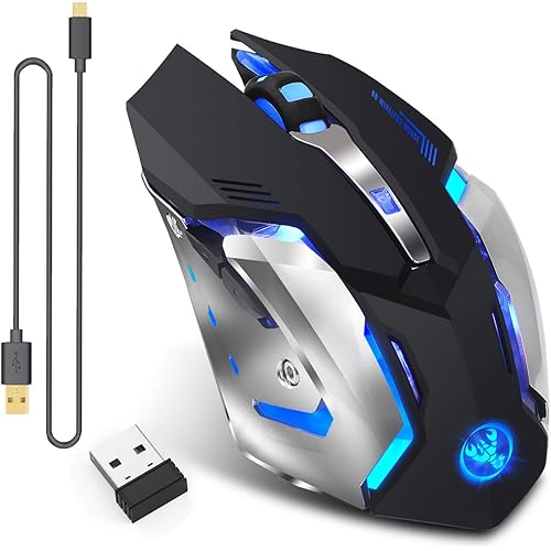 Rechargeable 2.4Ghz Wireless Gaming Mouse with USB Receiver,7 Colors Backlit for MacBook, Computer PC, Laptop (600Mah Lithium Battery)