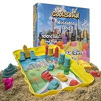 CoolSand Deluxe Kit Mini City Edition Set Includes: 2 Pounds Moldable Indoor Play Sand, Shaping Molds, Slicing Tool, Plastic Sandbox