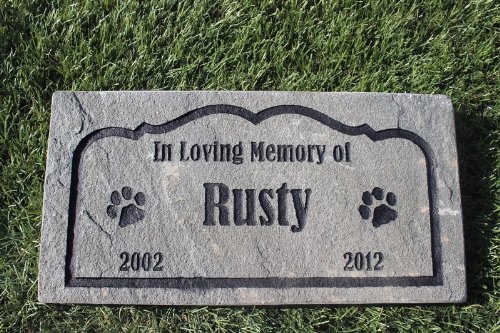 Sandblast Engraved Grey Stone Pet Memorial Headstone Grave Marker Dog Cat b 6x12