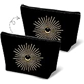 MKGRXZCW Boho Black and Gold Sun and Moon Makeup Bag for Purse, Witchy Celestial Cosmetic Bag Travel Toiletry Bag for Women, Witchy Astrology Gifts for Women Zipper Makeup Pouch