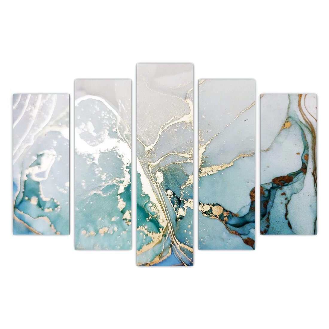 AREDE Set of 5 Wall Art Painting Picture Poster Abstract in Blue and Golden Tones (120 x 80 cm) Home Office Wall Decor Living Room Bedroom Decoration Ready To Hang