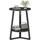 sthmec Small Round End Table, 2 Tier Side Table with Storage Shlef,Coffee Table Wooden Tabletop &amp; Metal Frame,Round Accent Table Small Nightstands Couch Tables for Bedroom,Livingroom, Black