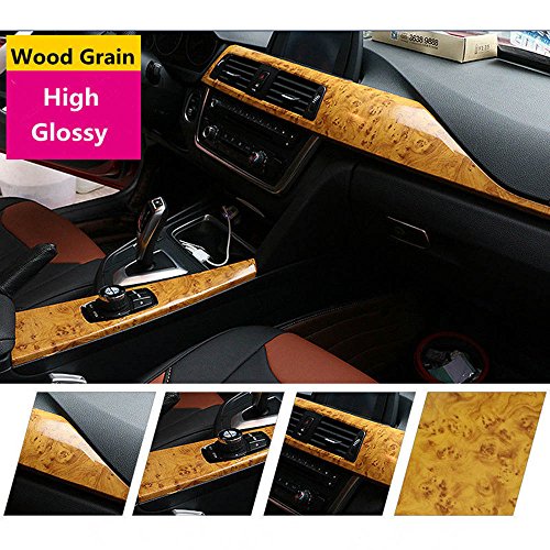 HOHOFILM High Gloss Wood Grain Textured Wrap Vinyl Sticker Wall Paper Film Decal Car Interior Furniture Office,124cmx30cm