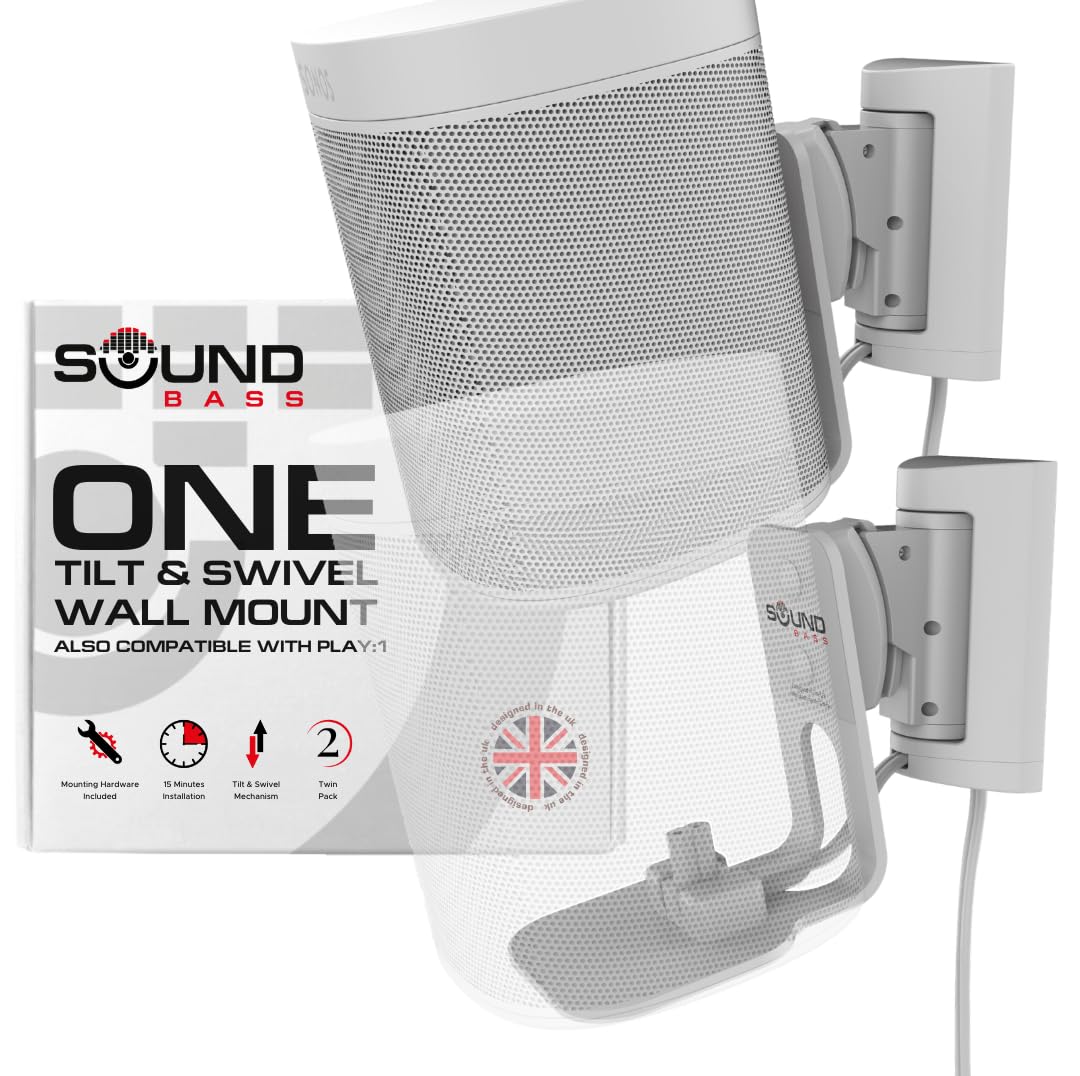 Sound Bass ONE Wall Mount Bracket, Tilt and Swivel, White, Twin (2pcs), Compatible with ONE, ONE Gen 2, ONE SL & Play:1, Effortless Installation, Includes Mounting Kit, Double, Pair