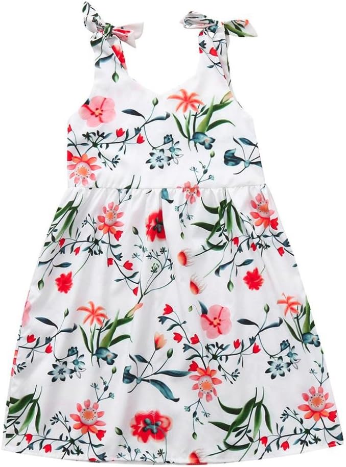Luckhome One Piece Floral Sleeveless Print Dress, Baby Girls Floral Sleeveless Straps Family Matching Dress Clothes