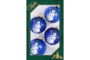 Glass Christmas Tree Ornaments - 67mm/2.63" [4 Pieces] Decorated Balls from Christmas by Krebs Seamless Hanging Holiday Decor (Victoria Blue and Royal Velvet with Snowman)