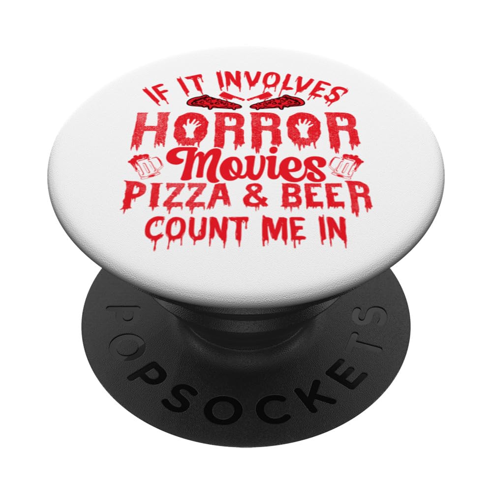 Horror Movies, Pizza and Beer Funny Horror Halloween 2023 PopSockets Swappable PopGrip