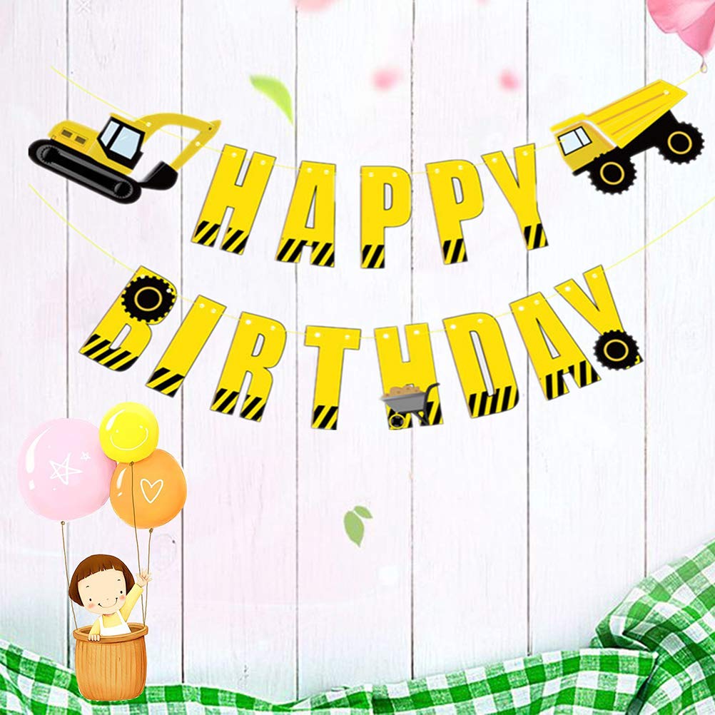 Bestoyard Happy Birthday Banner Engineering Truck Theme Hanging