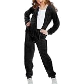 Woolicity Girls Sweatsuits Set Velour Tracksuit 2 Piece Outfits Zip Up Hoodies and Pants Sportswear Jogging Set