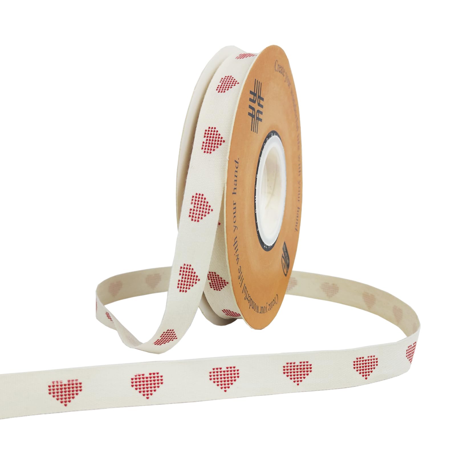 Sewhick 13mm Red Heart Cotton Ribbon, 27M Cotton Tape Ribbon, Single Side Printed Craft Ribbon for Gift Wrapping DIY Sewing Valentine's Day Wedding Deco