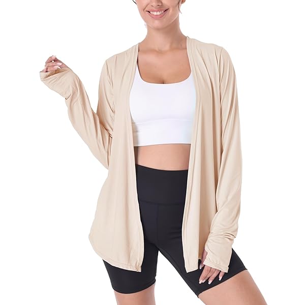 WOMENS LIGHTWEIGHT SUMMER CARDIGAN RASH GUARD UPF50+ LONG SLEEVE UV SPF ATHLETIC JACKET SUN PROTECTION COOLING OPEN FRONT WRAP SHAWL COVER UP CLOTHING KIMONO SUN SWEATER SHIRT THUMB HOLE WITH POCKETS