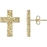 14K Gold Plated Rough Textured Nugget Earrings For Men Women,Nugget Stud,Hip Hop Cross Earrings Studs