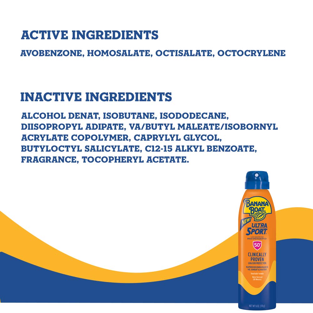 Banana Boat Ultra Sport Reef Friendly Sunscreen Spray, Broad Spectrum SPF 50, 6 Ounces - Twin Pack: Beauty