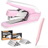 Marsrock Heavy Duty Stapler for Desk with 40-50 Sheet, 2000 Staples, Pink | Classroom Stapler, Teacher Stapler, Office Stapler, Ergonomic &amp; Easy to Load Desktop Stapler, Magnetic Staple Remover