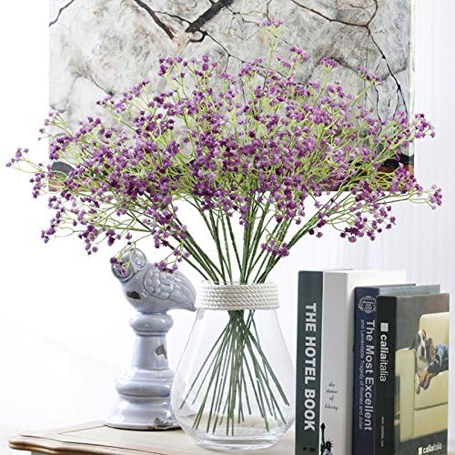 Roossys 5PC Baby's Breath Flowers Bulk Colors Babys Breath Artificial Flowers Artificial Baby's Breath Flower Gypsophila Silicone Plant Wedding Home Party Decorations Wedding Flowers (Purple)