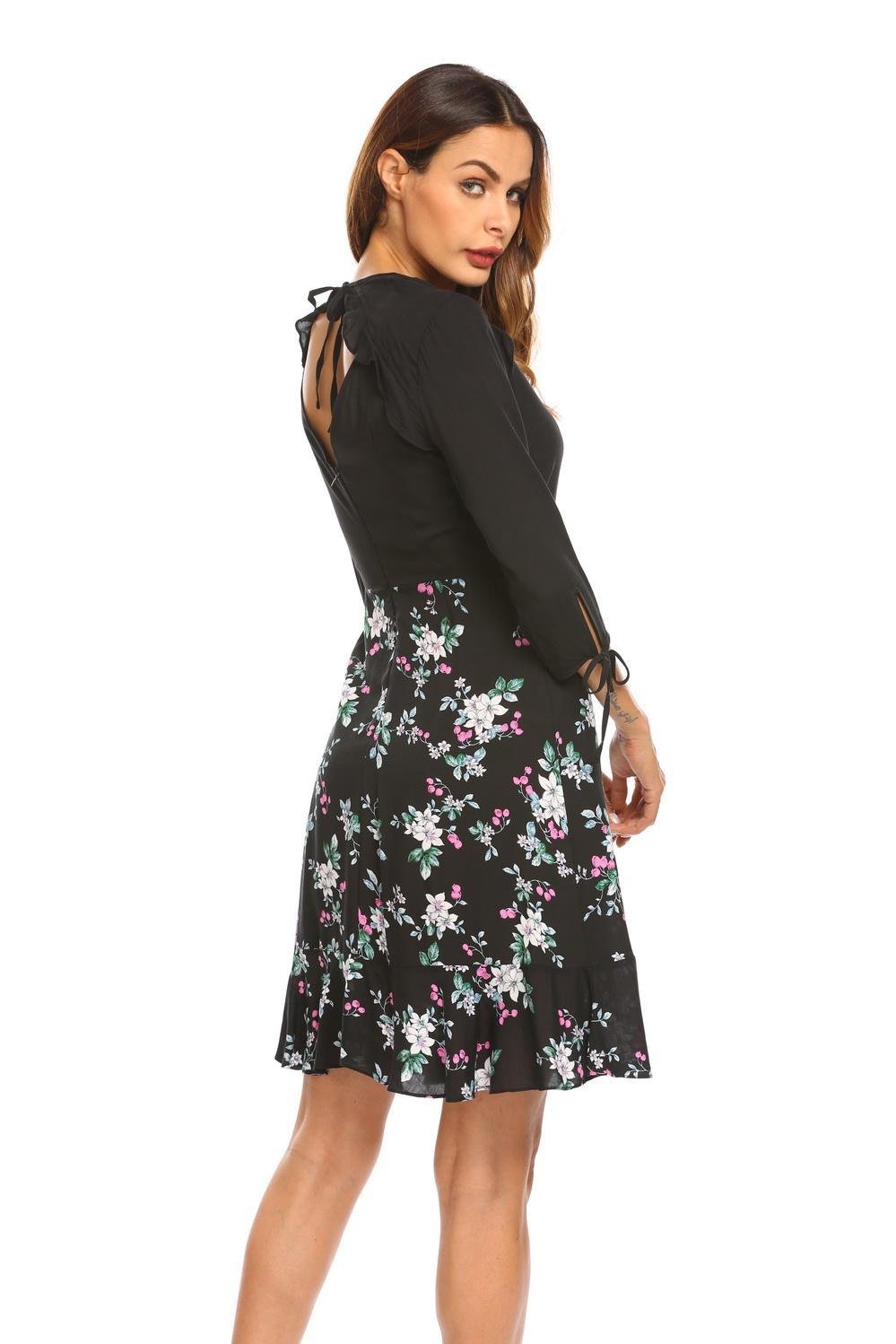 Zeagoo Floral Printed Dress Mid Sleeve Slim Fit Midi Dresses For Women by Etuoji