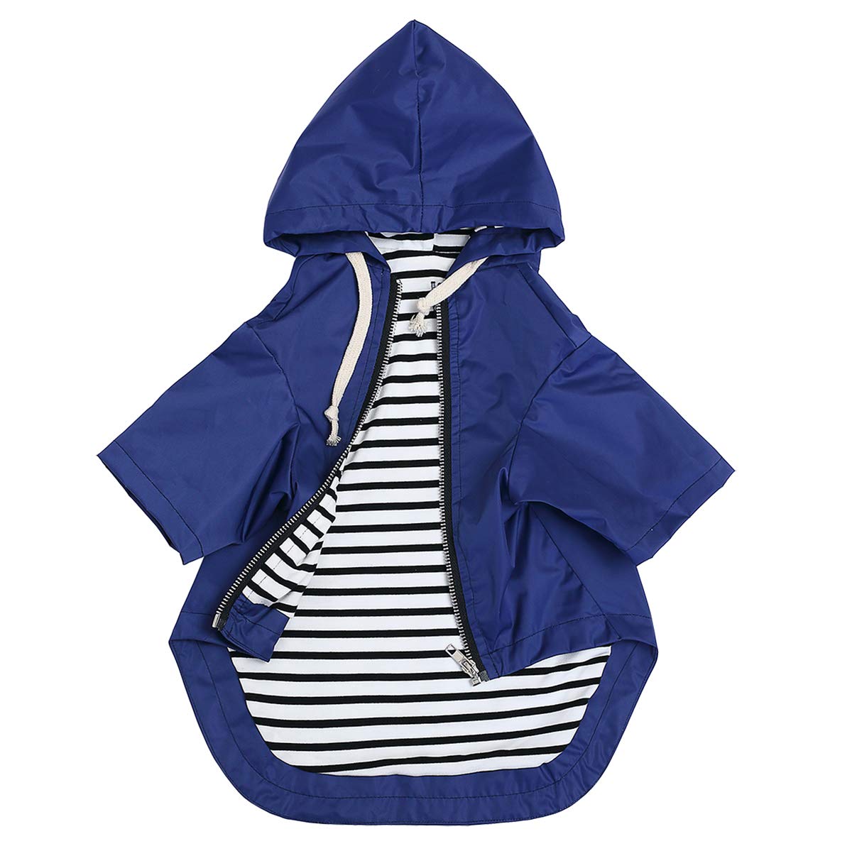 Stylish Premium Yellow Dog Raincoat - Zip Up with Reflective Buttons, Pockets, Rain Resistant, Adjustable Drawstring - Blue - XS