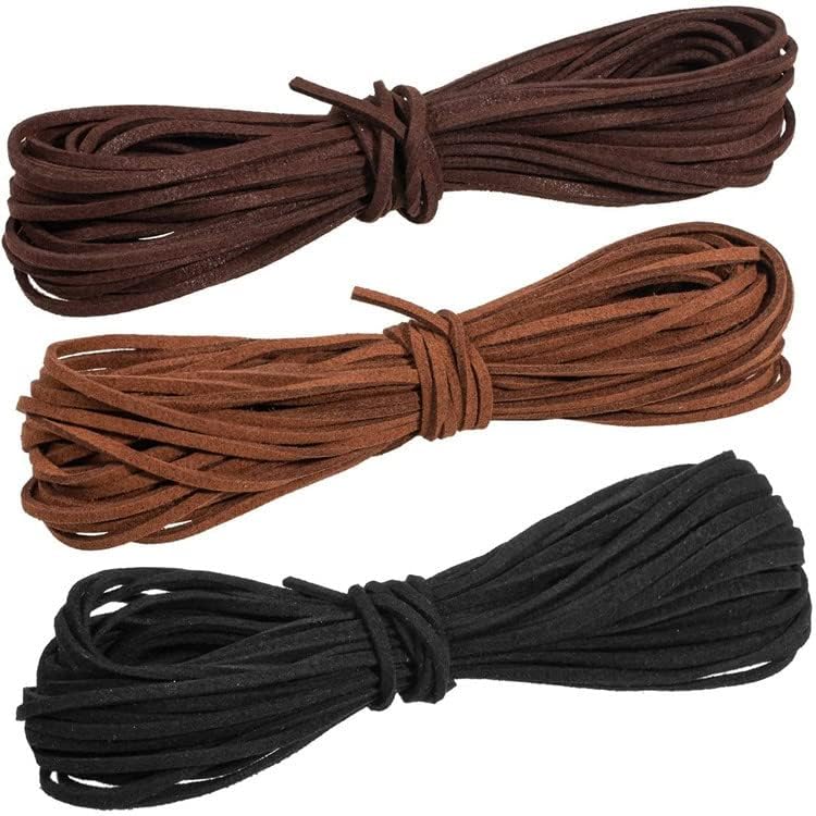 3 Rolls Flat Genuine Leather Cord, 3 mm * 10 m, for Necklace and Bracelet Making - Suede Thong String, Faux Suede Rope for DIY Crafts
