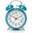 FLOITTUY [Loud Alarm for Deep Sleepers) 4'' Twin Bell Alarm Clock with Backlight for Bedroom and Home Decoration(Blue)
