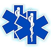 (2) REFLECTIVE Star of Life Hard Hat Stickers | Fire Rescue Helmet Motorcycle Vinyl Decals | Paramedic EMT Ambulance Labels Badges CPR AED First Aid Nurse RN DMT