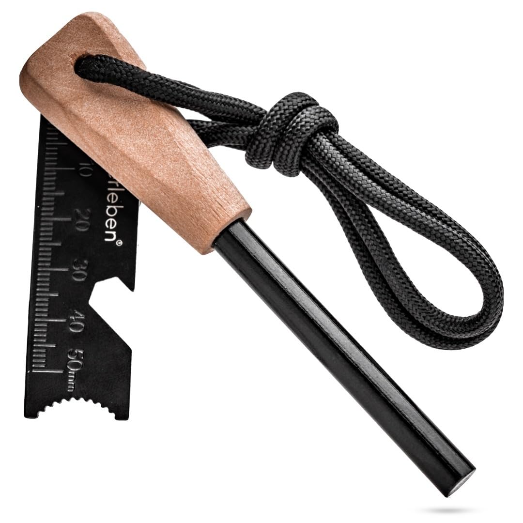 überleben Zünden Fire Starter | 5/16”, 3/8” or 1/2” thick Bushcraft Fire Steel with Handcrafted Wood Handle | 12,000-20,000 Strikes | Traditional Survival Ferro Rod | Neck Lanyard | Trad 5/16"