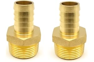 AHFMANG 2PCS Brass Hose Barb Fitting 3/4" Barb x 1" NPT Male Adapter