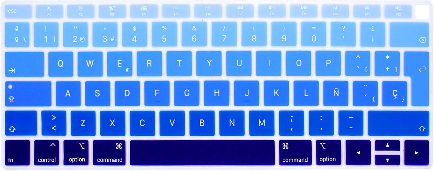 MMDW Spanish ESP Keyboard Cover Compatible with MacBook Air 2018 Release 13.3 inch A1932 with Retina Display and Touch ID Silicone Soft Protector European UK Version-Ombre Blue