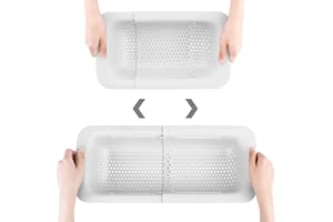 WYOK Collapsible Colander Kitchen Extendable Strainer Fruits Vegetables Noodle Pasta Food Drain Basket Space-Saver Portable Drainer Over Sink(1, 2#White)