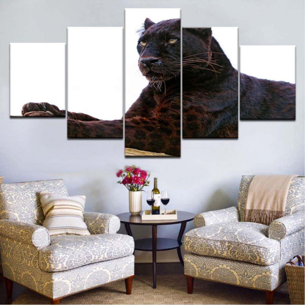 5 Panel Print Modern black leopard print wall posters canvas