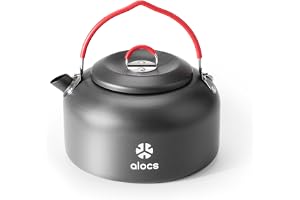 Alocs 1.4L Hard-Anodized Camping Kettle, Teapot & Coffee Pot | Compact Hard-Anodized Aluminum Tea Kettle, Stove Top Compatibility, Fast Heating for Outdoor, Hiking, Camping & Emergency