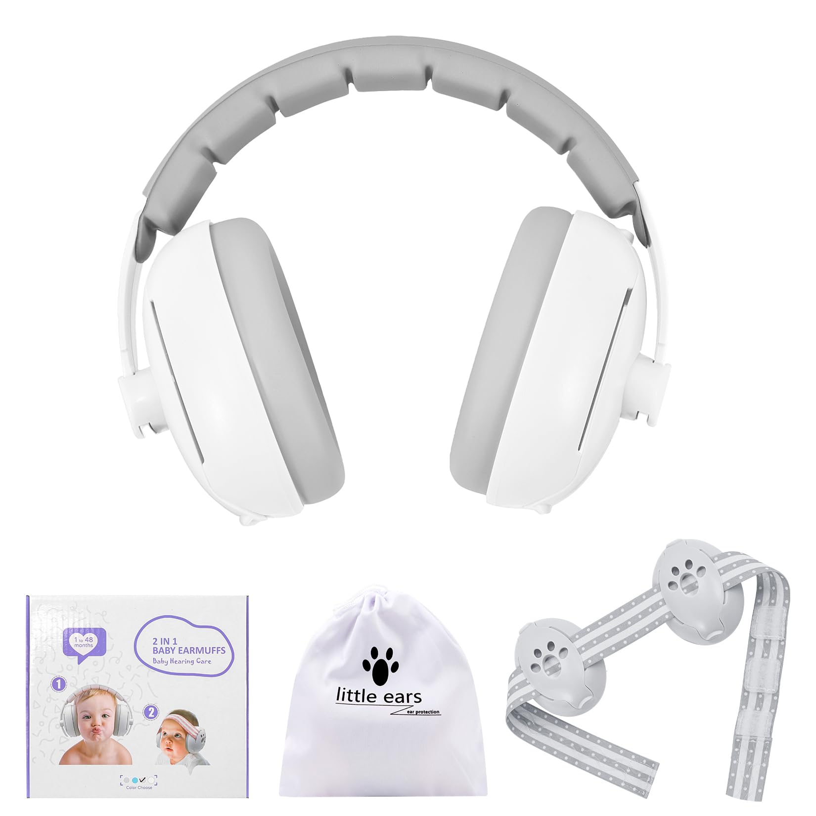YAZOMA 2-in-1 Baby Ear Defenders 0-18 Months - Infant Baby Noise Cancelling Headphones for Sleep Travel Essentials - CE UKCA Certified - White