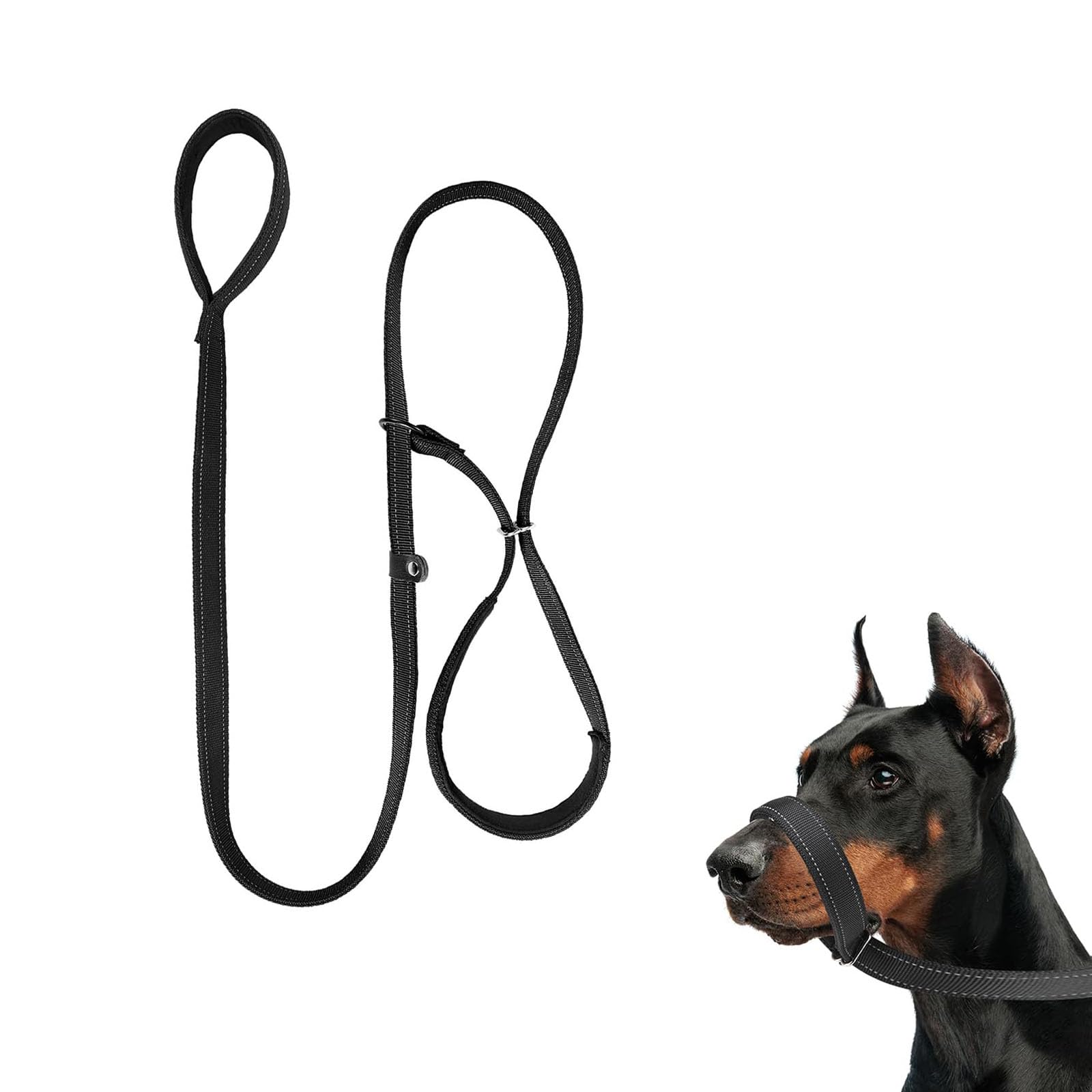 JIANYH Figure of 8 Dog Lead, Comfy Padded Loop Handle and Nose Pads with Padded Handle, Anti Pull Stop Dogs Pulling Rope, Reflective Dog Lead for Training, Medium and Large Dogs.