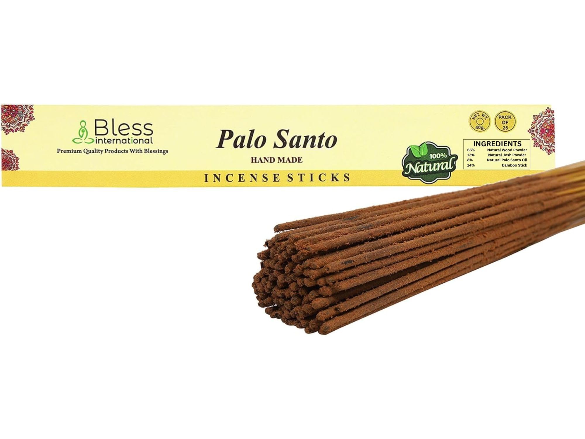 Bless-Palo-Santo 100%-Natural-Handmade-Hand-Dipped-Incense-Sticks Organic-Chemicals-Free For-Purification-Relaxation-Positivity-Yoga-Meditation The-Best-Woods-Scent (25 Sticks (40GM))