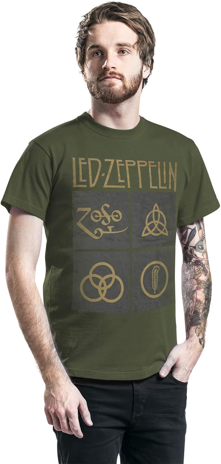 Led Zeppelin Men's Ledzeppelin_Gold Symbols in Black Square_Men_Green_ts: 1xl T-Shirt Not Applicable, Black (Black Black), X-Large - Image 5