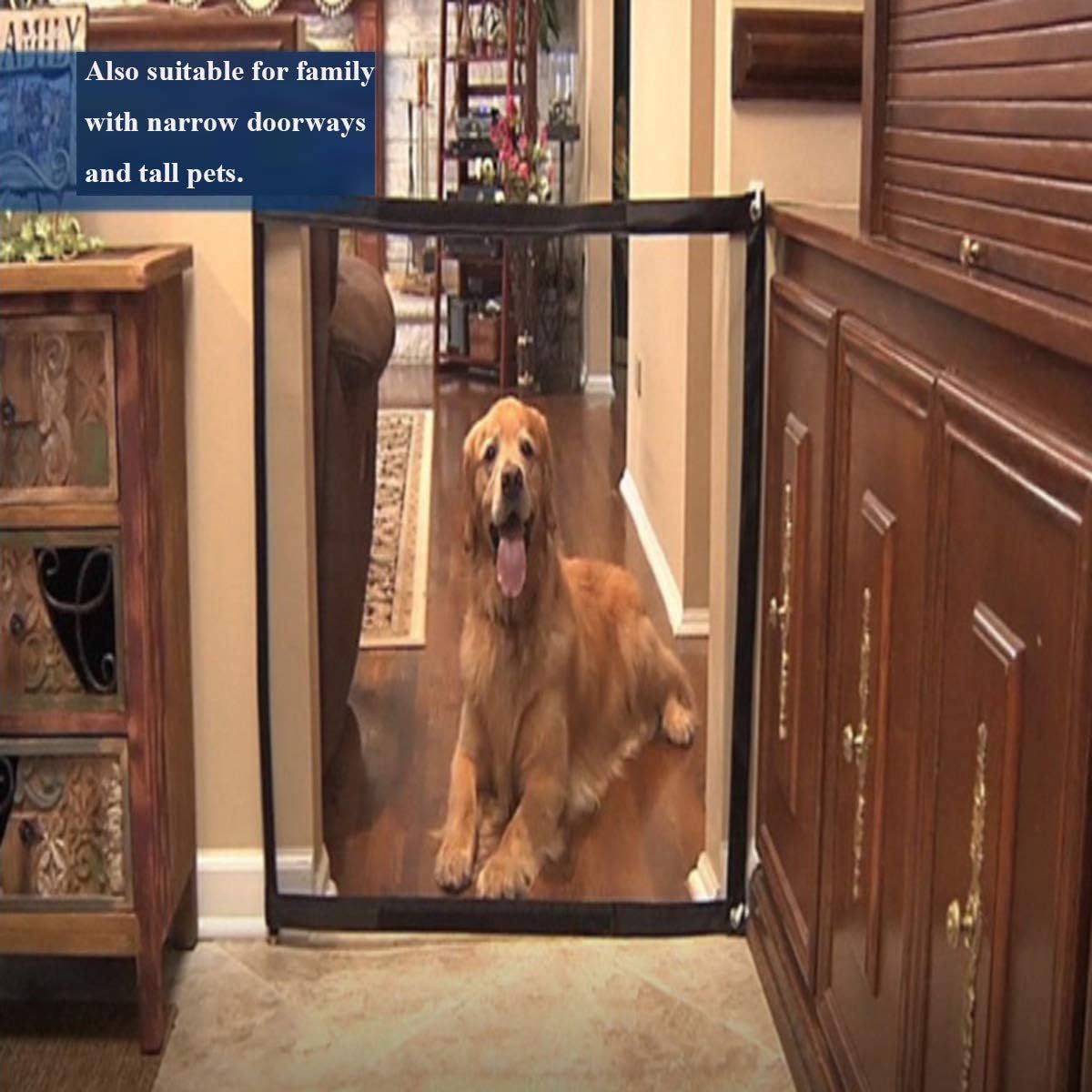 Gate for Dogs Portable Folding Stair Gate Safe Guard Mesh Pet Gate Pet Isolation Net Indoor and Outdoor Safety Gate Install Anywhere for Dogs Cats Adhesive Hooks and Poles Included - Image 5