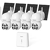 GAIEXCE No Subscription Solar Home Security Camera System Wireless Outdoor, 4 Cam Kit with Base Station, Local Storage, Expandable 10CH, 2K 360° Pan Tilt, Color Night Vision, Works Offline, 2.4G/5G
