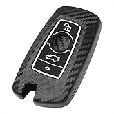 TANGSEN Smart Key Fob Case Cover Compatible with BMW 1 3 4 5 6 7 Series GT3 GT5 M5 M6 X3 X4 3 4 Button Keyless Entry Remote 3D Twill Weave Carbon Fiber ABS Plastic Emboss Silicone Rubber Black